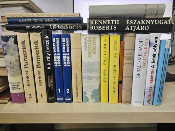 Kenneth Roberts, Aldous Huxley, Gerald Messadi, Stuart Harrison, Oriana Fallaci, Heinrich Mann, Robert Graves, Ingmar Bergman, Honor de Balzac, Joy Adamson, Irwin Shaw, James Jones, Emil Zola, Her - 18db-os vilgirodalmi knyvcsomag, KNYVMENT AJNLAT: szaknyugati tjr+ A vak Smson+ Dvid kirly+ A fehr slyom+ Lady Chatterley szeretje+ Levl egy meg nem szletett gyermekhez+ Ronda tanrr+ n, Claudius+ Claudius, az I
