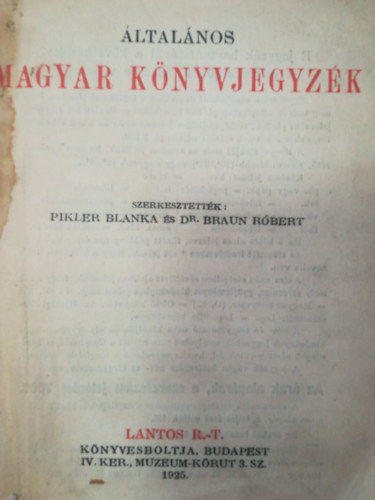 Pikler-Braun - ltalnos magyar knyvjegyzk