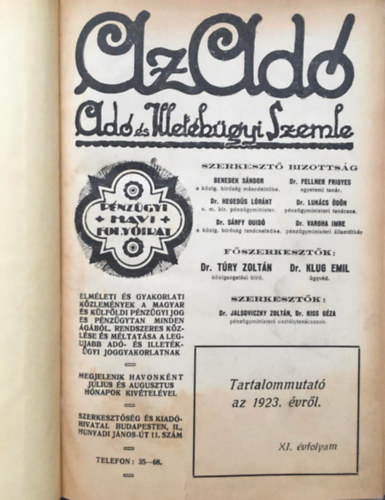 Dr. Try Zoltn, Dr. Klug Emil - Az ad - Ad s Illetkgyi Szemle - 1923 (XI. vf.)