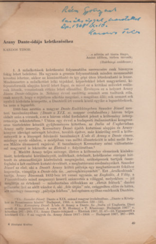 Kardos Tibor - Arany Dante- dja keltkezshez