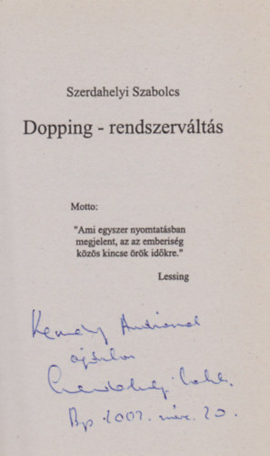 Szerdahelyi Szabolcs - Doppingrendszerváltás