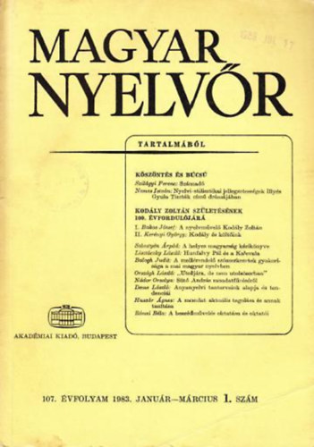L�rincze Lajos (szerk.) - Magyar Nyelv�r 107. �vf. 1983. 1-4. sz�m (teljes)
