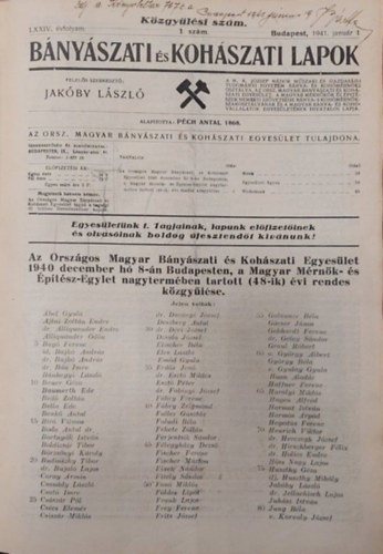 Jak�by L�szl� (szerk.) - B�ny�szati �s koh�szati lapok 1941 janu�r - december