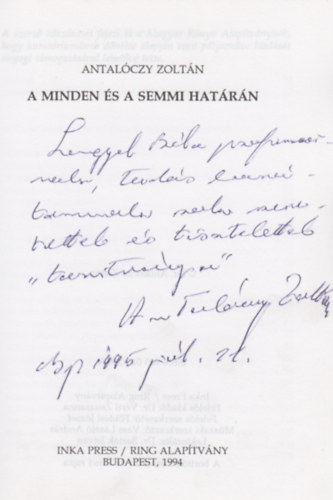 Antalczy Zoltn - A minden s a semmi hatrn