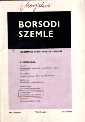 Dr. K�d�r L�szl�, Csabai K�lm�n - Borsodi Szemle 1972. III. sz�m - Tudom�nyos Ismeretterjeszt� foly�irat