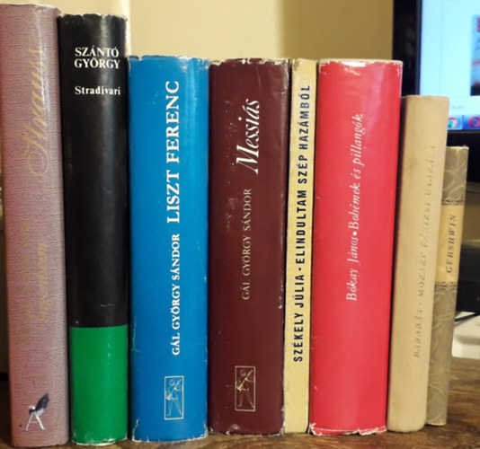 8 db zeneszerz letrajz: :Ingenheim:A strauss csald+Sznt:Stradivari+Gl:Liszt Ferenc+Gl:Messis+Szkely:Elindultam szp hazmbl+Bkay:Bohmek s pillangk+Barabs:Mozart prizsi utazsa+Juhsz:Gershwin