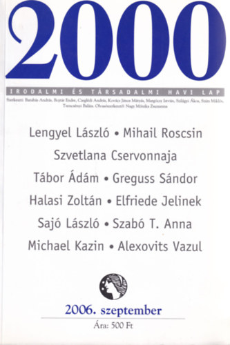 2000 Irodalmi és Társadalmi Havi Lap - 2006. Szeptember