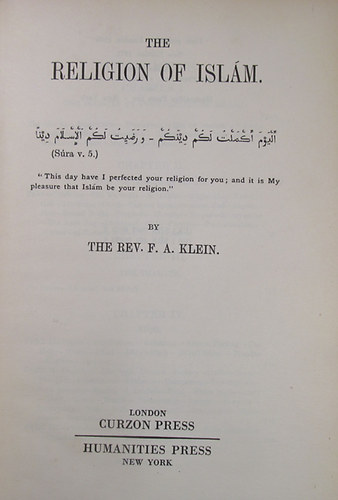 F. A Klein - The Religion of Islám