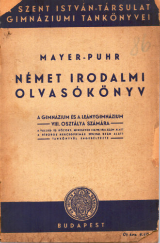 Mayer Mric - Dr. Puhr Ferenc (szerk.) - Nmet irodalmi olvasknyv