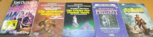 Robert Holdstock, M. John Harrison, Tom De Haven, Jessica Amanda Salmonson, Robert Asprin - 5 db Bastei Lbbe Fantasy: Der Weltenbote (20 201) + Die Goldene Naginata (20 076) + Die Gtter der Pastell-Stadt (20 078) + Die Gtter von Freistatt (20 098) + Odins Wolf (20 032)(5 ktet)