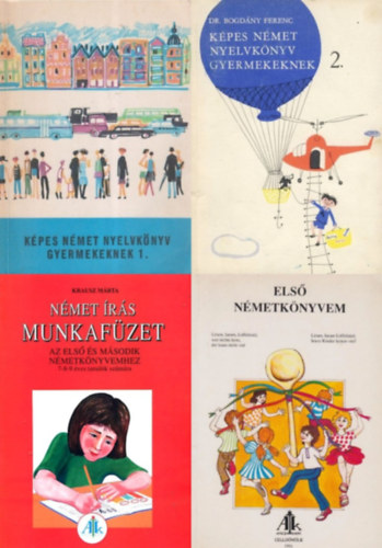 Krausz M�rta, Kolozsv�ri L�szl�n�, Dr. Bogd�ny Ferenc, B�cs Rudolfn� - Telegdi Bern�t - 3 db n�met kezd� nyelvk�nyv gyermekeknek (3 m� 4 k�tetben): K�pes n�met nyelvk�nyv gyermekeknek 1-2. + N�met �r�s munkaf�zet az els� �s m�sodik n�metk�nyvemhez + Els� n�metk�nyvem