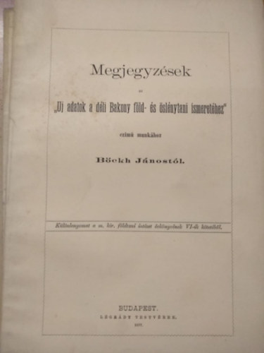 Böckh János - Megjegyzések az "uj adatok a déli Bakony föld- és őslénytani ismeretéhez"