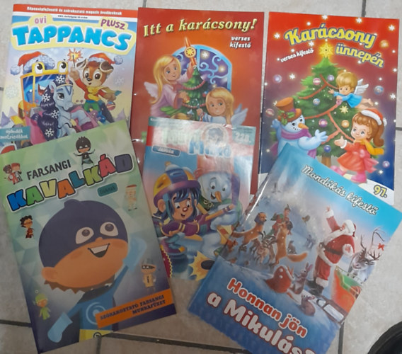 6 db Téli szinező és újságo (1 db Mikulás, 2 db Karácsony, 1 db januári Tappancs és Mini manó újság, 1 db Farsangi kavalkád fiúknak)