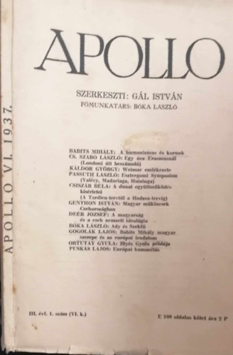 Gl Istvn (szerk.) - Apollo (kzpeurpai humanista folyirat) VI. 1937.