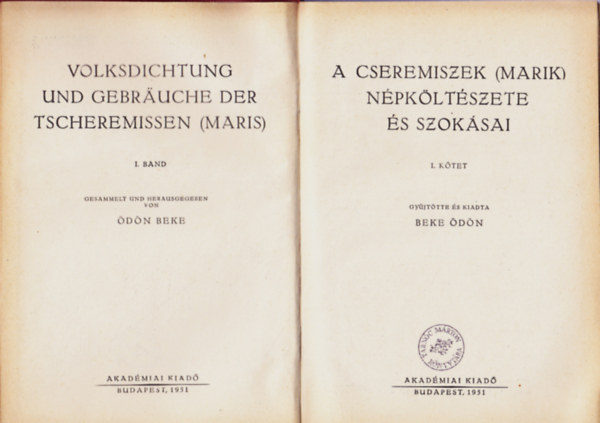 Beke dn (szerk.) - A cseremiszek (marik) npkltszete s szoksai I. ktet