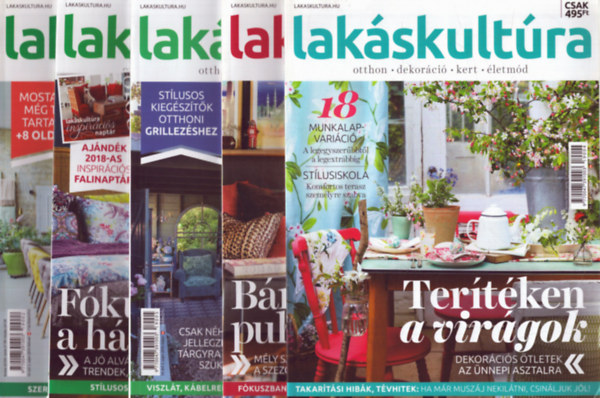 Fazekas Kira (f�szerk.) - 5 db Lak�skult�ra magazin: 2018. janu�r, 2018. november, 2019. febru�r, 2019. �prilis, 2019. m�jus