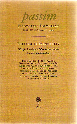 Passim (Filozófiai Folyóirat) 2001/III. évfolyam 1. szám