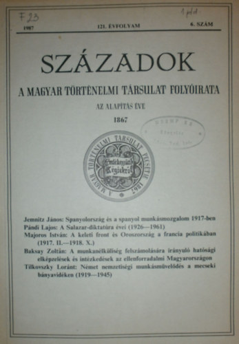 Pl Lajos (szerk.) - Szzadok 121. vf. 1987. 6. szm