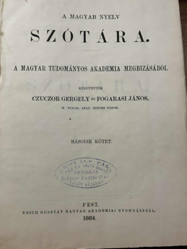 Czuczor Gergely-Fogarasi J�nos - A magyar nyelv sz�t�ra II.