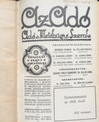 Dr. Klug Emil, Szent-Ply Sndor - Az ad - Ad s Illetkgyi Szemle - 1931 (XIX. vf.)