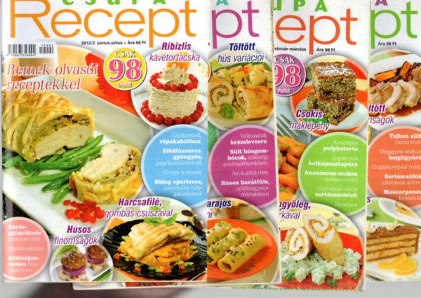 4 db csupa recept egytt: 2012/1. prilis-mjus, 2012/2. jnius-jlius, 2013/1. december-janur, 2013/2. februr-mrcius.