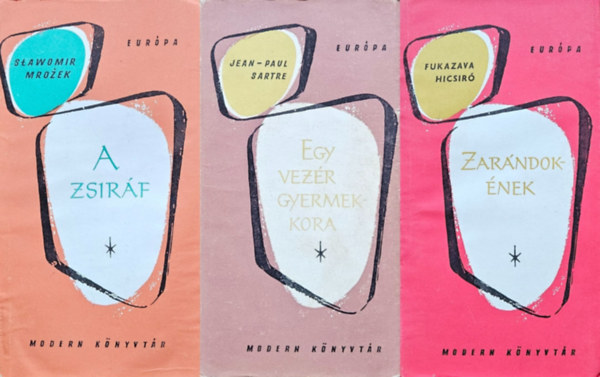 Slawomir Mrozek, Fukadzava Hicsir�, Jean-Paul Sartre - 3 db a modern k�nyvt�r sorozatb�l: A zsir�f (Elbesz�l�sek �s jelenetek) + Zar�ndok�nek + Egy vez�r gyermekkora