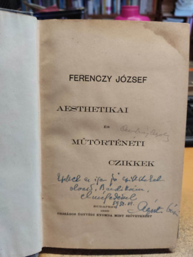 Ferenczy József - Aesthetikai és műtörténeti czikkek