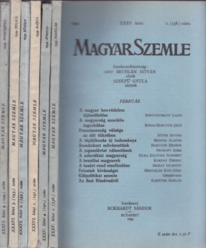 Bethlen Istvn grf - 6db Magyar Szemle: 1939/februr+prilis+mjus+jnius+jlius+augusztus