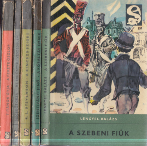 Olesz Berdnik - Vojszkunszkij-Lukogyjanov, Heged�s G�za, Robert Louis Stevenson, Szentiv�nyi Jen�, Lengyel Bal�zs - 5 db Delfin K�nyvek: Tit�nok �tja - A feketete oszlop + Az erd�nt�li veszedelem + A kincses sziget + A k�balt�s ember + A szebeni fi�k