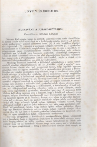Benk Lszl - Mutatvny a Juhsz-sztrbl - Nyelv s irodalom - Klnlenyomat