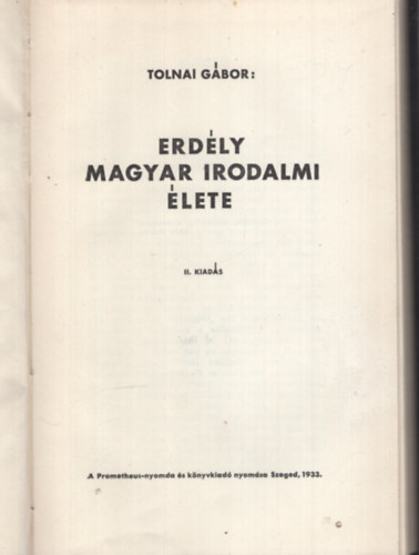 TOLNAI G�BOR - Erd�ly magyar irodalmi �lete