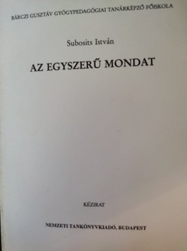 Subosits István - Az egyszerű mondat