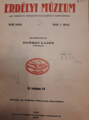 Erd�lyi M�zeum 1938. 1-2 f�zet