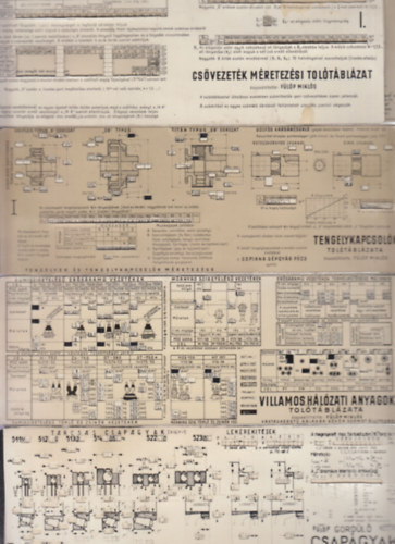 Fülöp Miklós - 4 db. tolótáblázat (Csővezeték méretezés, Tengelykapcsolók, Villamos hálózati anyagok, Gördülő csapágyak)