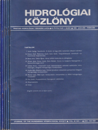 Hidrolgiai kzlny 1989/1-6. (teljes vfolyam, lapszmonknt)