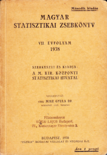 Mike Gyula dr. (szerk.) - Magyar statisztikai zsebknyv VII. vfolyam, 1938.