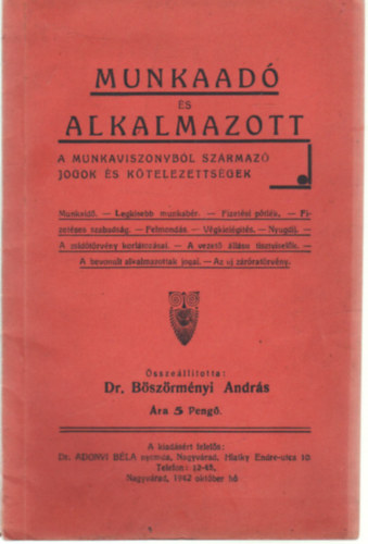 Dr. Bszrmnyi Andrs - Munkaad s alkalmazott
