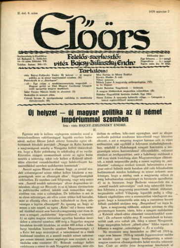 vit�z Bajcsy-Zsilinszky Endre ( felel�s szerkeszt�) - El��rs foly�irat II. �vf. 9. sz�m. 1929. m�rcius 2.