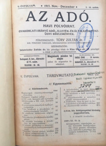 Dr. Try Zoltn, Dr. Klug Emil - Az ad - Ad s Illetkgyi Szemle - 1917 (V. vf.)