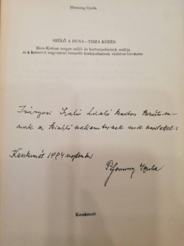 Pfenning Gyula - Sz�l� a Duna-Tisza k�z�n