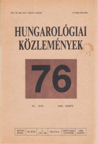 Danyi Magdolna, Jung Kroly, Papp Gyrgy - Hungarolgiai kzlemnyek 76. ( 20. vfolyam )