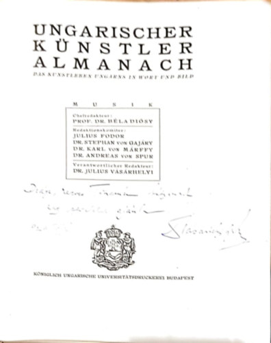 dr. Julius Vásárhelyi - Ungarischer Künstler Almanach DEDIKÁLT