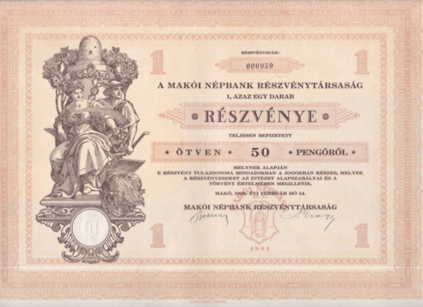 A Maki Npbank Rszvnytrsasg rszvnye (trtnelmi rtkpapr, eredeti)