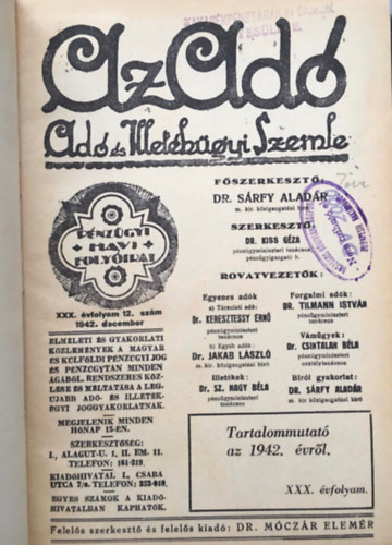 Dr. Try Zoltn, Dr. Klug Emil - Az ad - Ad s Illetkgyi Szemle - 1942 (XXX. vf.)