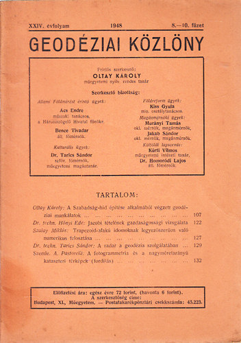 Oltay Kroly - Geodziai kzlny 1948/8-10. fzet