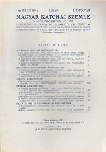 Vitéz Berkó István (szerk.) - Magyar Katonai Szemle 1931. július (I. évf, 7. szám)