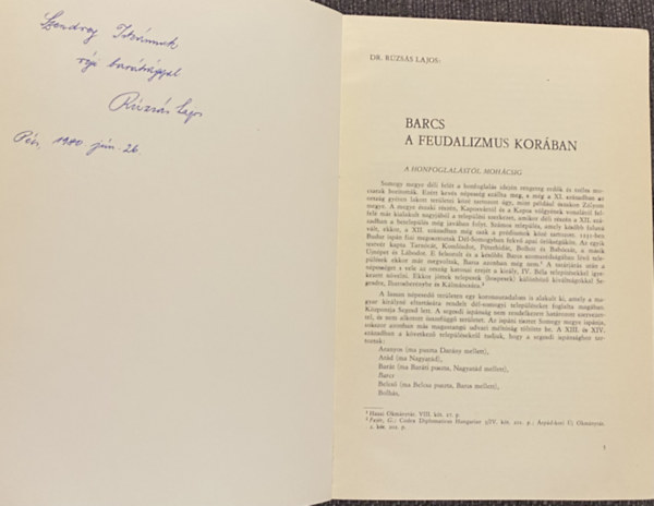 Dr. R�zs�s Lajos - Barcs m�ltja �s jelene - k�l�nlenyomat - dedik�lt!