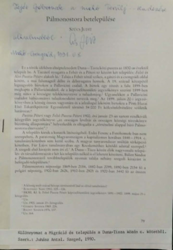 Szűcs Judit, Juhász Antal (szerk.) - Pálmonostora betelepülése - Különnyomat