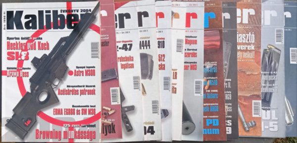 Kalmár Zoltán (szerk.) - 12 db Kaliber (Önvédelmi, vadász-, katonai és sportfegyverek szaklapja): 2004. 7. évf. 1,2,3,4,5,6,7,8,10,11,12. szám + Kaliber évkönyv 2004