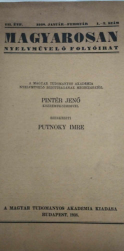 Putnoky Imre (szerk.) - Magyarosan - Nyelvmvel folyirat - VII. vfolyam 1-2. szm